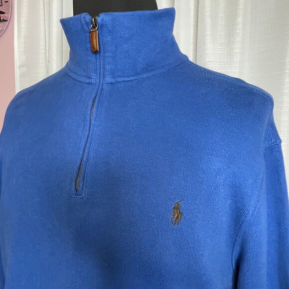 Polo by Ralph Lauren Royal Blue 1/4 Zip LS Cotton Classic Pullover Jacket Mens L - Picture 5 of 9